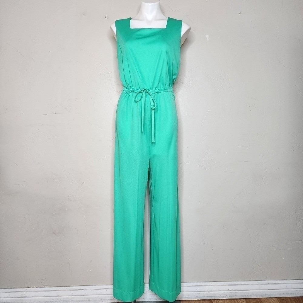 Vintage 1970s Melissa Lane Wide Leg Jumpsuit/Romper Green‎ Size 16